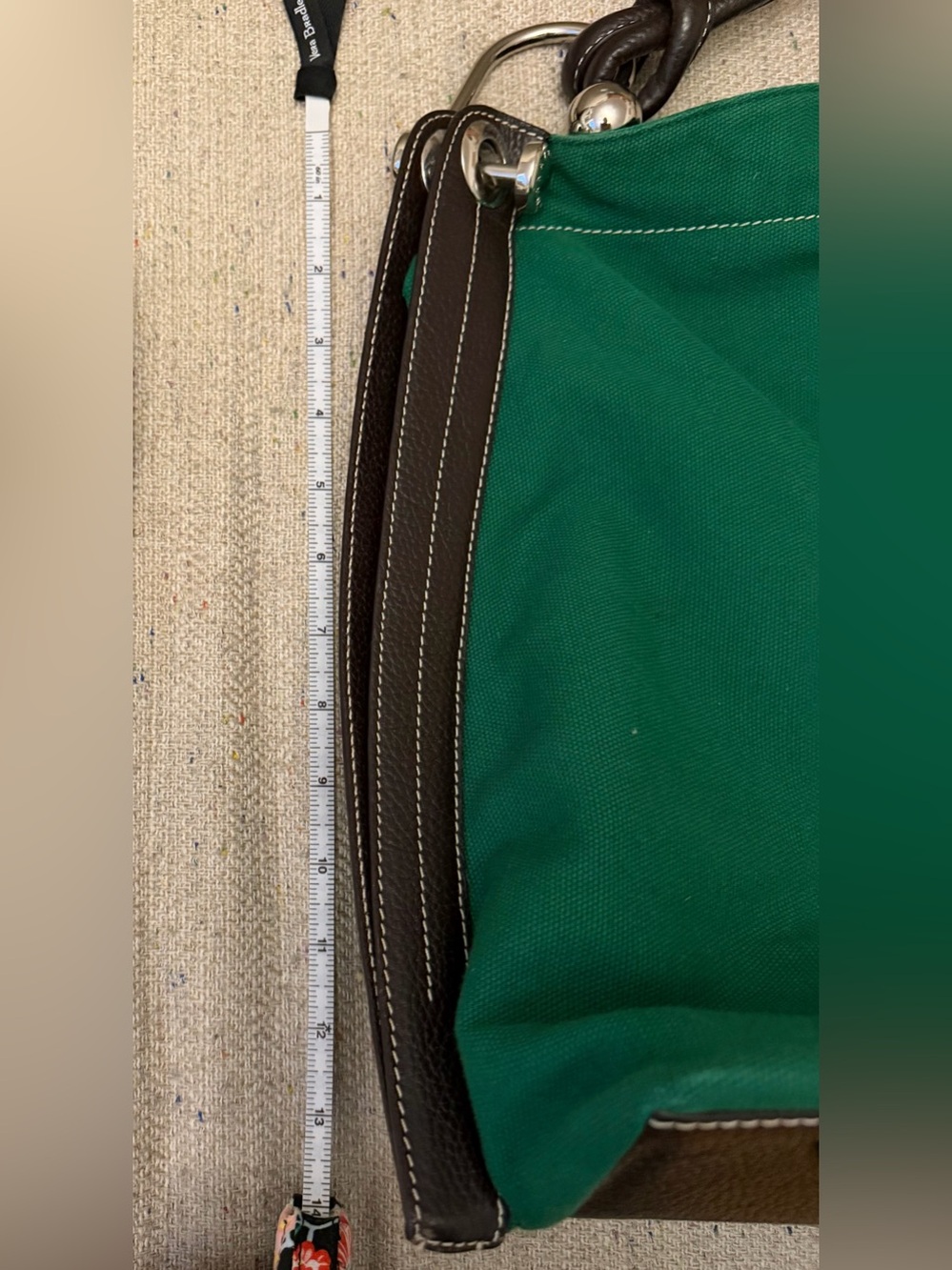 BCBGMaxAzria Green Canvas Messenger Bag with Dark Brown Leather Trim - Picture 5 of 11